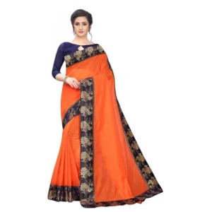 Women's Chanderi Art Silk Saree With Blouse(Orange,5-6Mtrs)