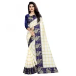 Women's Panetar Silk Saree With Blouse(White,5-6Mtrs)