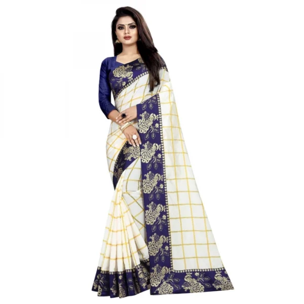 Women's Panetar Silk Saree With Blouse(White,5-6Mtrs)