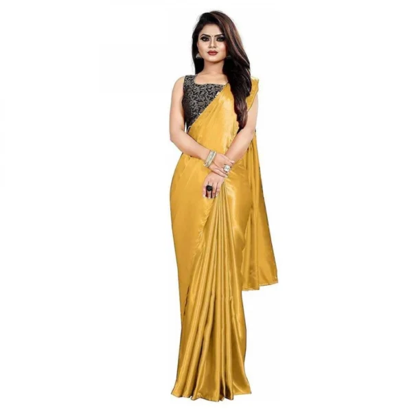 Women's Satin Saree With Blouse(Chiku,5-6Mtrs)