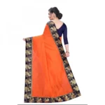 Women's Chanderi Art Silk Saree With Blouse(Orange,5-6Mtrs)
