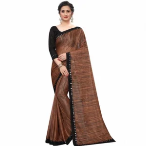 Women's Lycra Silk Saree With Blouse(Coffee,5-6Mtrs)