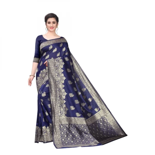 Women's Kota Banarasi Silk Saree With Blouse(Blue,5-6Mtrs)