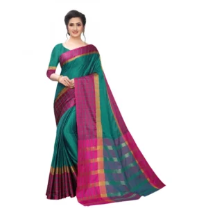 Women's Polyster Cotton Saree With Blouse(Rama Pink,5-6Mtrs)