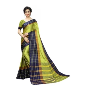 Women's Polyster Cotton Saree With Blouse(Parrot,5-6Mtrs)