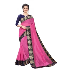Women's Chanderi Art Silk Saree With Blouse(Pink,5-6Mtrs)
