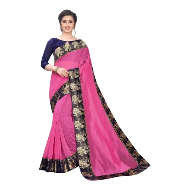 Women's Chanderi Art Silk Saree With Blouse(Pink,5-6Mtrs)