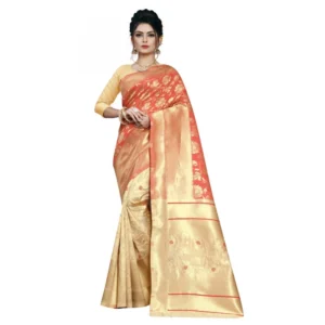 Women's Kota Banarasi Silk Saree With Blouse(Yellow,5-6Mtrs)