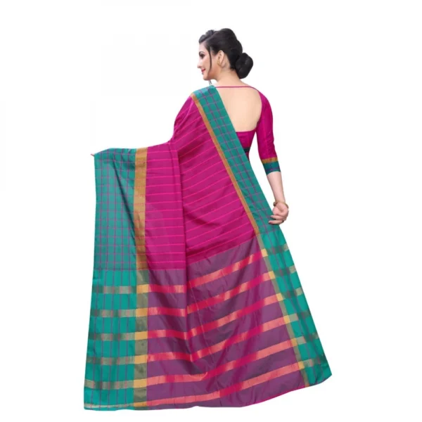 Women's Polyster Cotton Saree With Blouse(Pink Rama,5-6Mtrs)