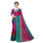 Women's Polyster Cotton Saree With Blouse(Pink Rama,5-6Mtrs)