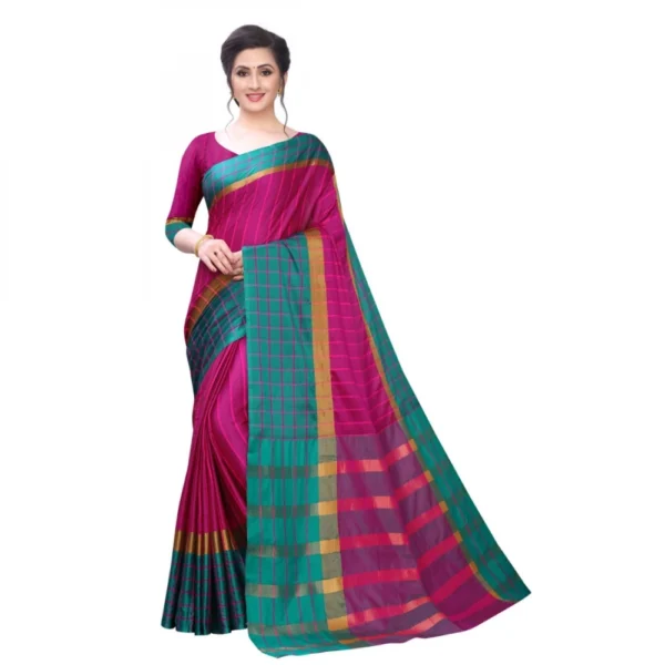 Women's Polyster Cotton Saree With Blouse(Pink Rama,5-6Mtrs)