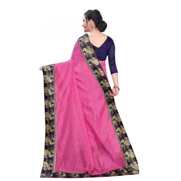 Women's Chanderi Art Silk Saree With Blouse(Pink,5-6Mtrs)