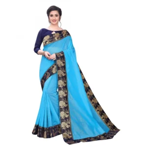 Women's Chanderi Art Silk Saree With Blouse(SkyBlue,5-6Mtrs)