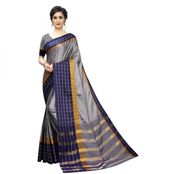 Women's Polyster Cotton Saree With Blouse(Grey,5-6Mtrs)