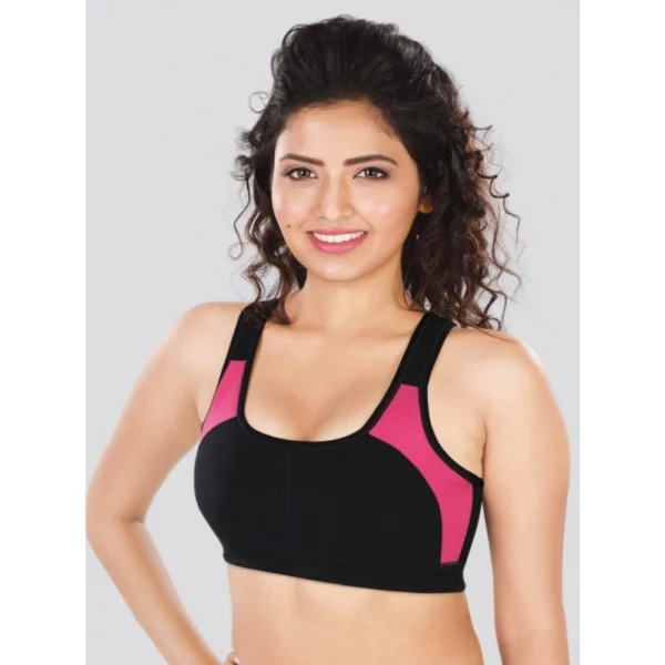 Dermawear Women's Padded Racer Back Sports Brassiere (Model: SB-1101, Color:Black&Pink, Material: 4D Stretch)