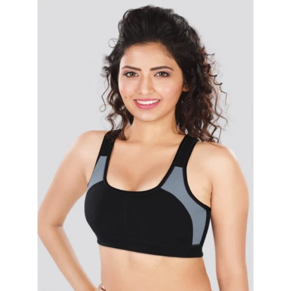 Dermawear Women's Padded Racer Back Sports Brassiere (Model: SB-1101, Color:Black&Grey, Material: 4D Stretch)