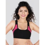 Dermawear Women's Padded Racer Back Sports Brassiere (Model: SB-1101, Color:Black&Pink, Material: 4D Stretch)