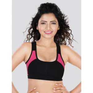Dermawear Women's Padded Racer Back Sports Brassiere (Model: SB-1101, Color:Black&Pink, Material: 4D Stretch)