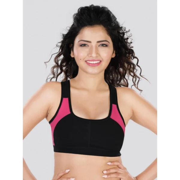 Dermawear Women's Padded Racer Back Sports Brassiere (Model: SB-1101, Color:Black&Pink, Material: 4D Stretch)