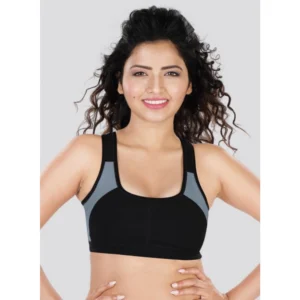 Dermawear Women's Padded Racer Back Sports Brassiere (Model: SB-1101, Color:Black&Grey, Material: 4D Stretch)