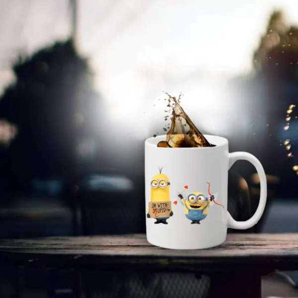 Generic Double Minions Printed Ceramic Coffee Mug (Color: White, Capacity: 350ml)