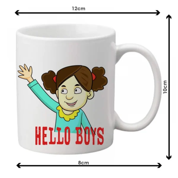 Generic Hello Boys Printed Ceramic Coffee Mug (Color: White, Capacity: 350ml)