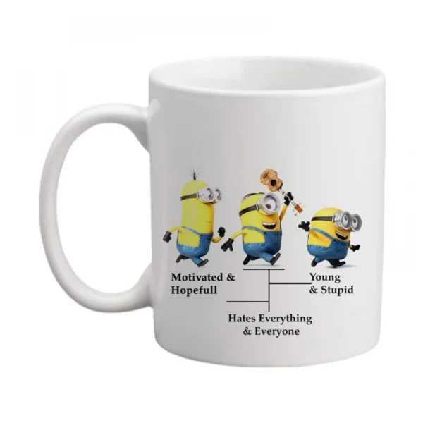 Generic Triple Minions Printed Ceramic Coffee Mug (Color: White, Capacity: 350ml)