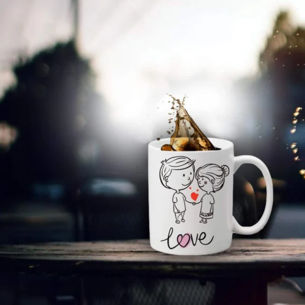 Generic Love Couple Printed Ceramic Coffee Mug (Color: White, Capacity: 350ml)