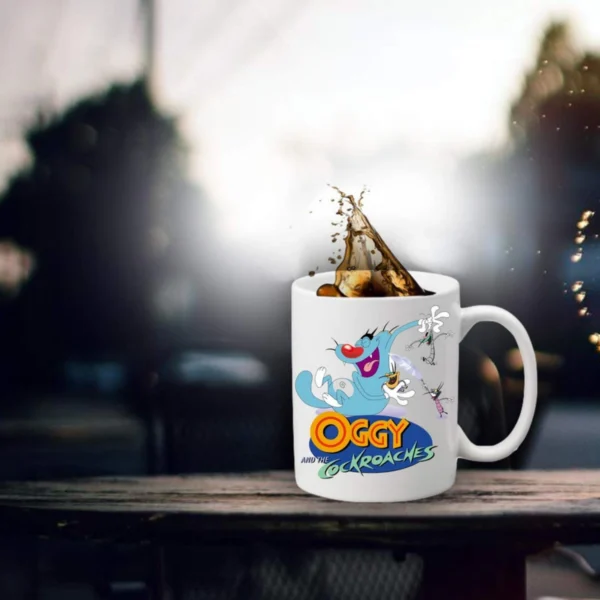 Generic Oggy and Cockroach Printed Ceramic Coffee Mug (Color: White, Capacity: 350ml)
