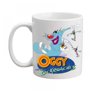 Generic Oggy and Cockroach Printed Ceramic Coffee Mug (Color: White, Capacity: 350ml)