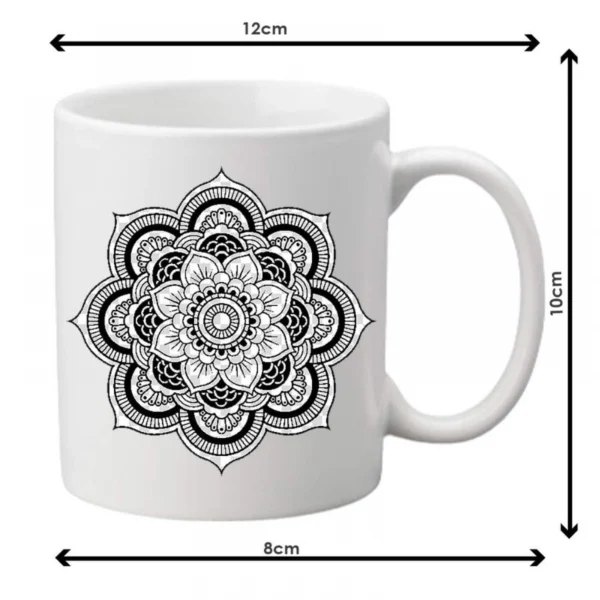 Generic Art Rangoli Black and White Printed Ceramic Coffee Mug (Color: White, Capacity: 350ml)