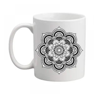 Generic Art Rangoli Black and White Printed Ceramic Coffee Mug (Color: White, Capacity: 350ml)