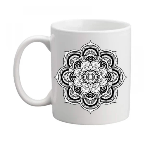 Generic Art Rangoli Black and White Printed Ceramic Coffee Mug (Color: White, Capacity: 350ml)