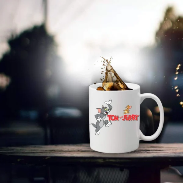 Generic Tom and Jerry Printed Ceramic Coffee Mug (Color: White, Capacity: 350ml)