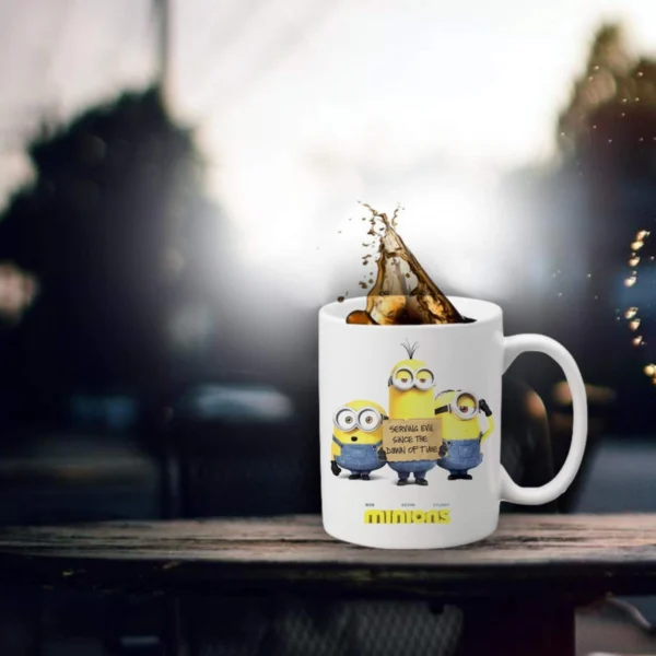 Generic Triple Minions Printed Ceramic Coffee Mug (Color: White, Capacity: 350ml)
