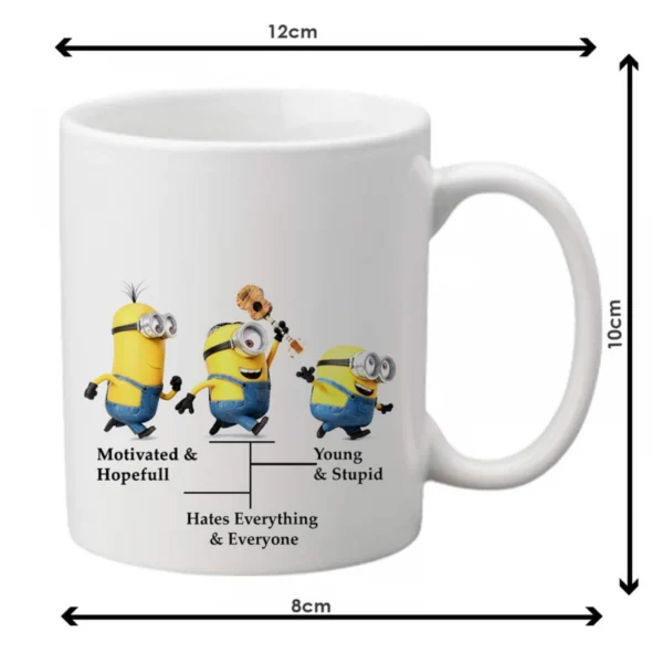 Generic Triple Minions Printed Ceramic Coffee Mug (Color: White, Capacity: 350ml)