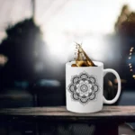 Generic Art Rangoli Black and White Printed Ceramic Coffee Mug (Color: White, Capacity: 350ml)