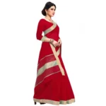 Women's Kota Doria Cotton Plain Saree With Blouse (Red, 5-6 Mtrs)