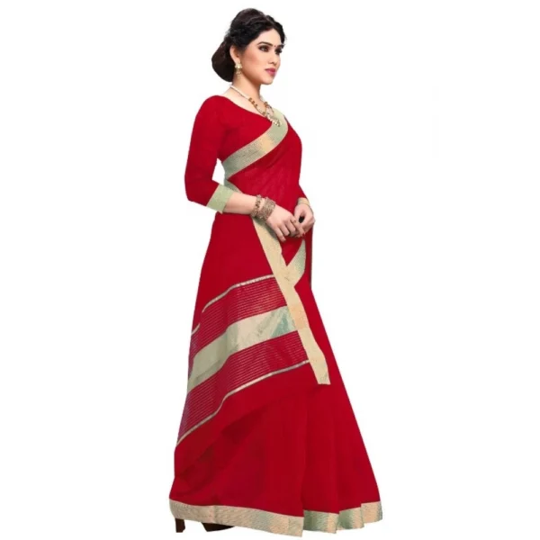 Women's Kota Doria Cotton Plain Saree With Blouse (Red, 5-6 Mtrs)