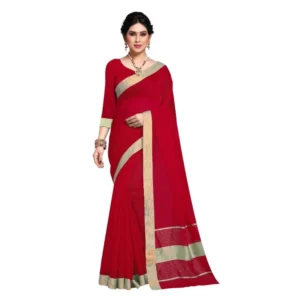 Women's Kota Doria Cotton Plain Saree With Blouse (Red, 5-6 Mtrs)