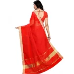 Women's Kota Doria Cotton Plain Saree With Blouse (Red, 5-6 Mtrs)