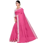 Women's Cotton Blend Designor Border Saree With Blouse (Pink, 5-6 Mtrs)