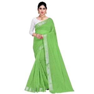 Women's Cotton Blend Designor Border Saree With Blouse (Green, 5-6 Mtrs)