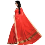 Women's Kota Doria Cotton Plain Saree With Blouse (Red, 5-6 Mtrs)