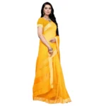 Women's Kota Doria Cotton Plain Saree With Blouse (Gold, 5-6 Mtrs)