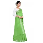 Women's Cotton Blend Designor Border Saree With Blouse (Green, 5-6 Mtrs)