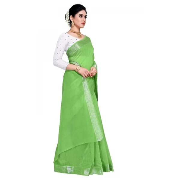 Women's Cotton Blend Designor Border Saree With Blouse (Green, 5-6 Mtrs)