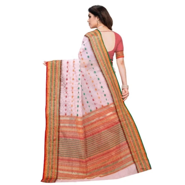 Women's Kota Doria Cotton Woven Butta Saree With Blouse (Baby Pink, 5-6 Mtrs)