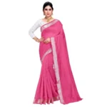 Women's Cotton Blend Designor Border Saree With Blouse (Pink, 5-6 Mtrs)