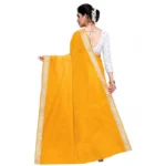 Women's Cotton Blend Designor Border Saree With Blouse (Gold, 5-6 Mtrs)